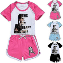 (13-14 Years, Rose Red) Kids Children Wednesday Addams Two Pieces Tracksuit Short Sleeve Top Shorts Casual Sportswear Outfit