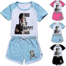 (9-10 Years, Light Blue) Kids Children Wednesday Addams Two Pieces Tracksuit Short Sleeve Top Shorts Casual Sportswear Outfit