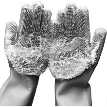 (grey) Cleaning Sponge Gloves, Dishwashing Gloves, Silicone Reusable Cleaning Brush Heat Resistan B