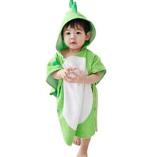 (Green) Kids Dinosaur Hooded Bath Robe Beach Towel Cute Bathrobe Cloak Cape