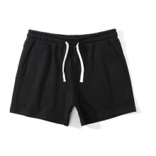 (3XL, Black) Men's Cotton Solid Swim Trunks Drawstring Plus Size Sports Shorts With Pockets