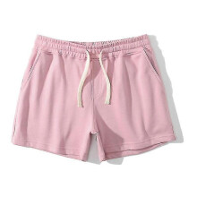 (2XL, Pink) Men's Cotton Solid Swim Trunks Drawstring Plus Size Sports Shorts With Pockets