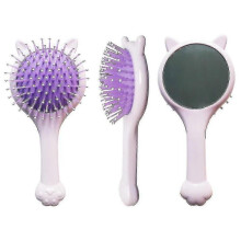 (Pink) 2023 Custom Small Cat Shape Hair Dryer Detangle Wet Brush With Mirror Washing Brush Comb