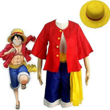 (XL) One Piece Monkey D. Luffy Cosplay Costume Pirate Straw Hats Pirate Outfits Japanese Anime Manga Halloween Adults Fancy Dress Set