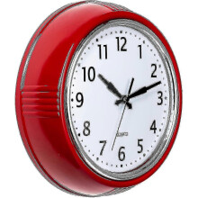 PARKRetro Wandklok 10 Inch Rood Keuken 50's Vintage Design Rond Stil Niet-tikkend Batterijgevoed