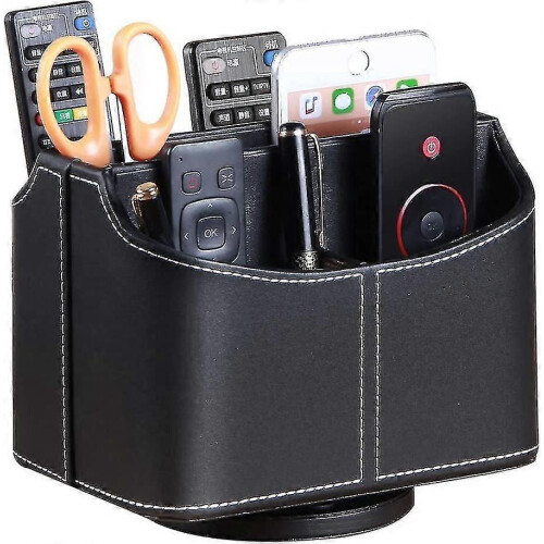 PARKTv Remote Control Holder 360 Degrees Rotatable Leather Remotes Caddy Office Desktop Organizer Storage