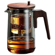 PARKGlass theepot met houten handvat, verwarmd, bestand tegen eenknopsfilter, transparante geurende