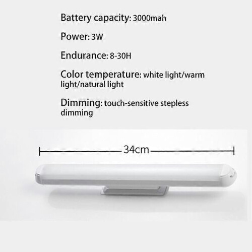 PARKLED Vanity Mirror Light 24-34cm Stepless Dimming USB Rechargeable Magnetic Wall Light