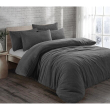 Cozy Teddy Bear Fleece Charcoal Duvet Cover Set | Sherpa Thermal & Soft Warm Bedding for Ultimate Comfort (King)