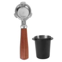 PARKBottomless Portafilter Stainless Steel Bottomless Naked Portafilter with Powder Catcher Cup Wooden Handle