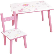 FUN HOUSE - Mesa unicórnio h 41,5 cm x l 61 cm x d 42 cm com cadeira h 49,5 cm x l 31 cm x l 31,5 cm para crianças