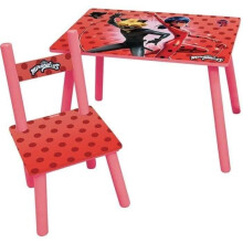 FUN HOUSE Miraculous Ladybug Tisch H 41,5 cm x B 61 cm x T 42 cm mit einem Stuhl H 49,5 cm x B 31 cm x T 31,5 cm - Für Kinder