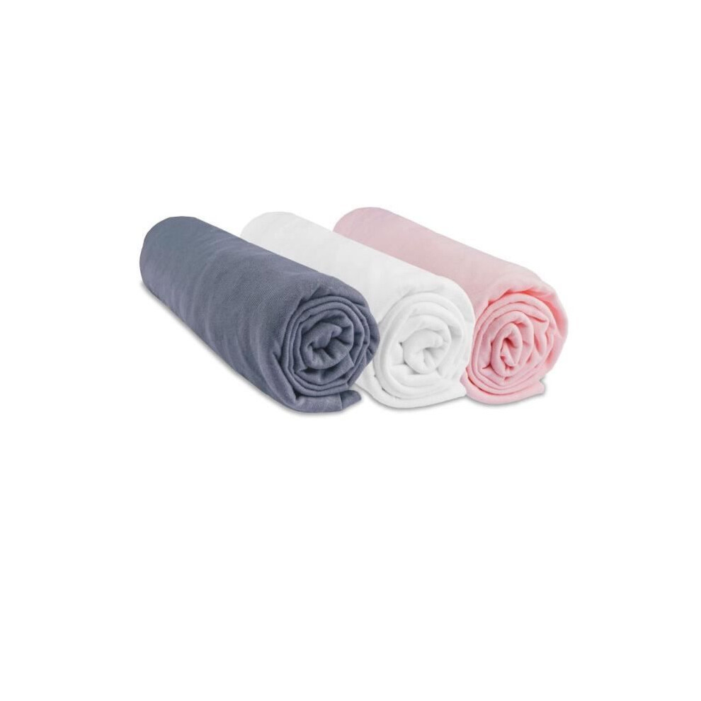 Easy Dort Set Of 3 Cotton Fitted Sheets 70X140 Gray White Pink - Child - Rectangular