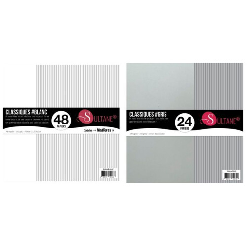 72 Scrapbooking-Papiere Weiß + Grau - 300g/ m²