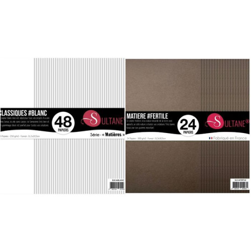 72 papiers Scrapbooking Blanc + Marron - 300g/ m²