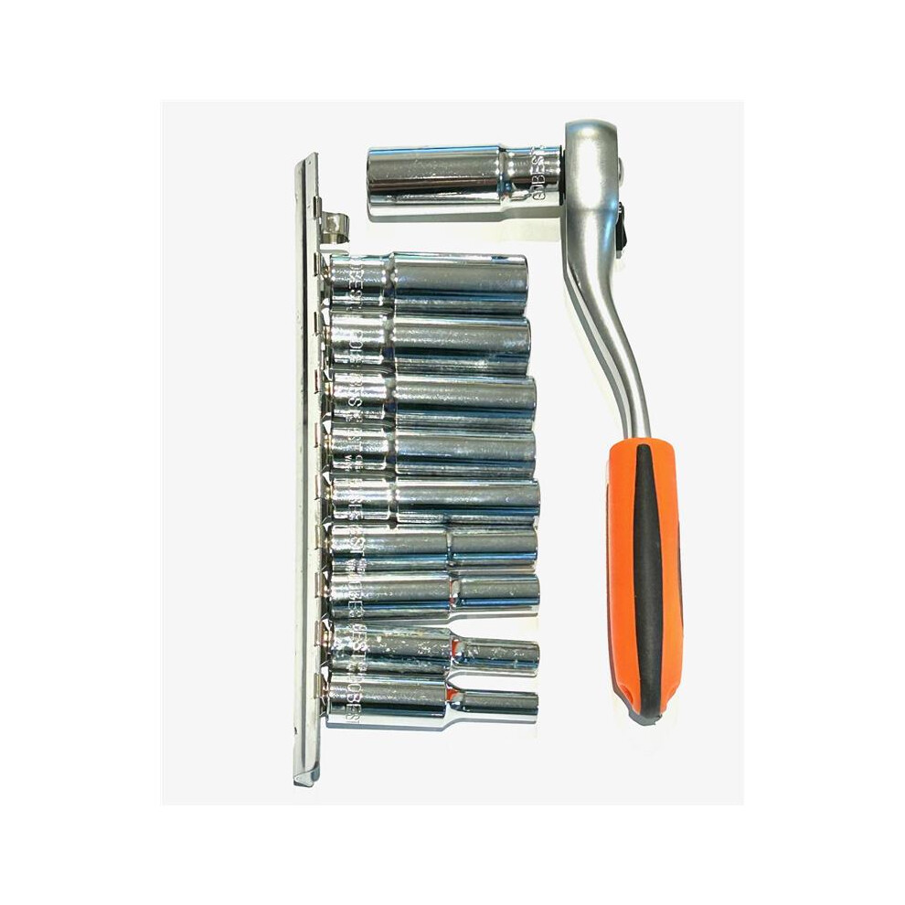 Gobest 1/4" Deep Socket Set 10Pcs Sizes 4-13Mm And 1/4 Ratchet Handle, 72 Teeth 5060561110988