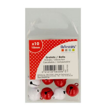 20 cascabeles pequeños blancos y rojos