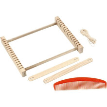 telaio per tessere in legno massiccio di alta qualità, modello da tavolo, con una larghezza di 16 cm per tessere. 2 bobine di 20x2 cm.