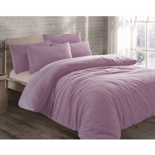 Cozy Teddy Bear Fleece Lilac Duvet Cover Set | Sherpa Thermal & Soft Warm Bedding for Ultimate Comfort (Super King)