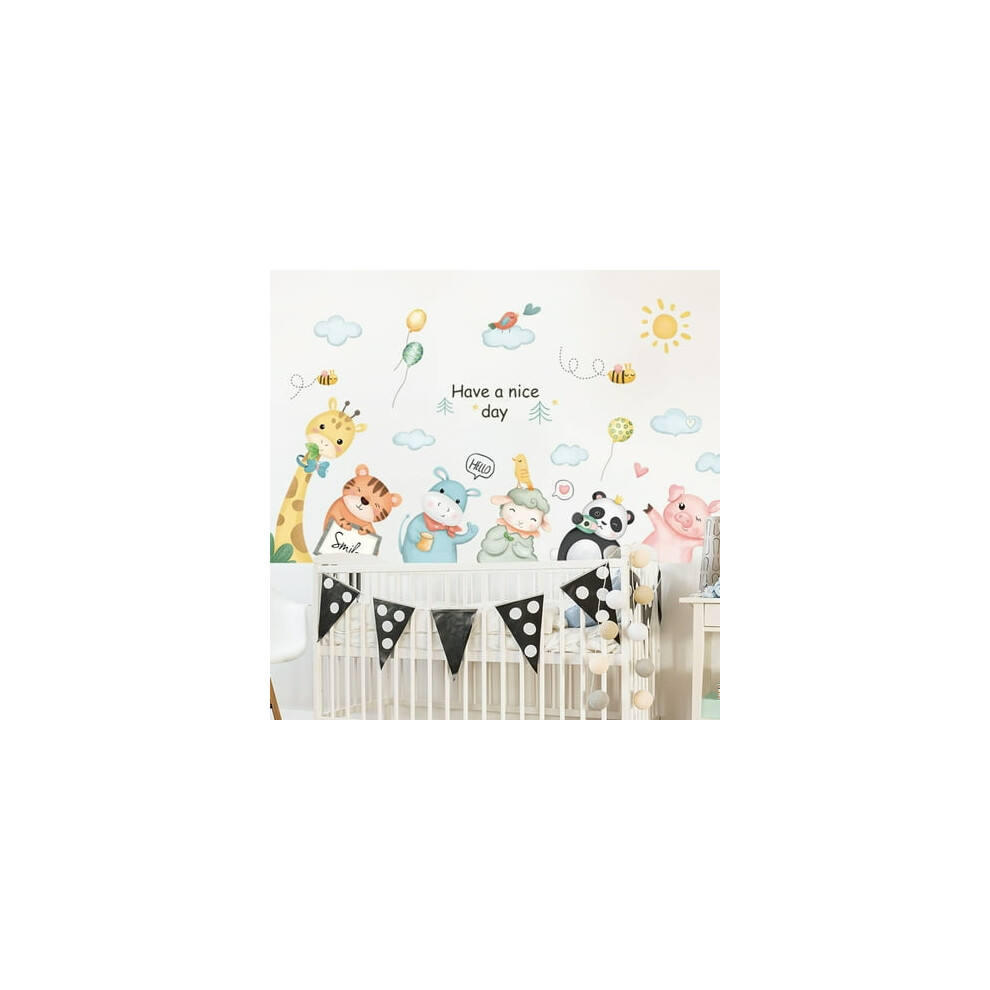 Jungle Animals Wall Stickers Wall Decals Safari Elephant Giraffe Panda Wall Decals for Kids Baby Nursery Bedroom