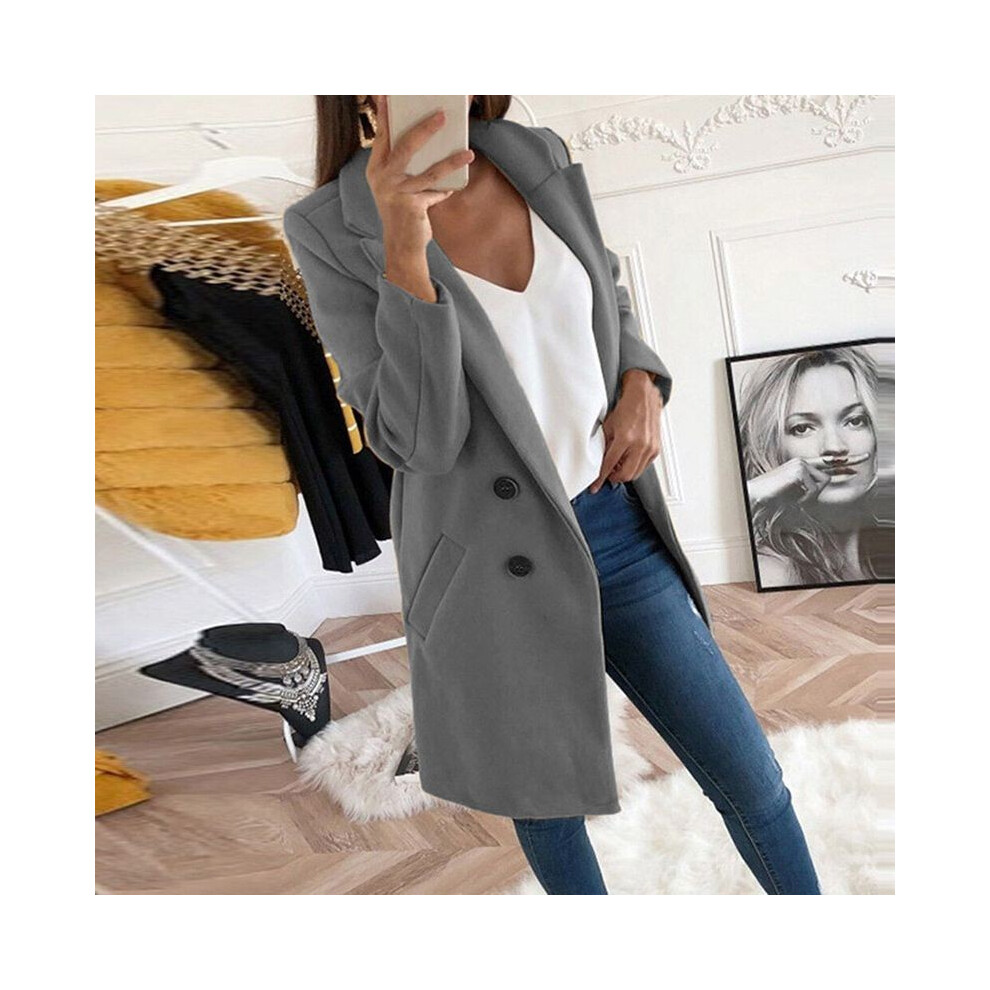 (Gray, L) Winter Warm Women Plush Trench Coat Ladies Jacket Overcoat Outwear Casual