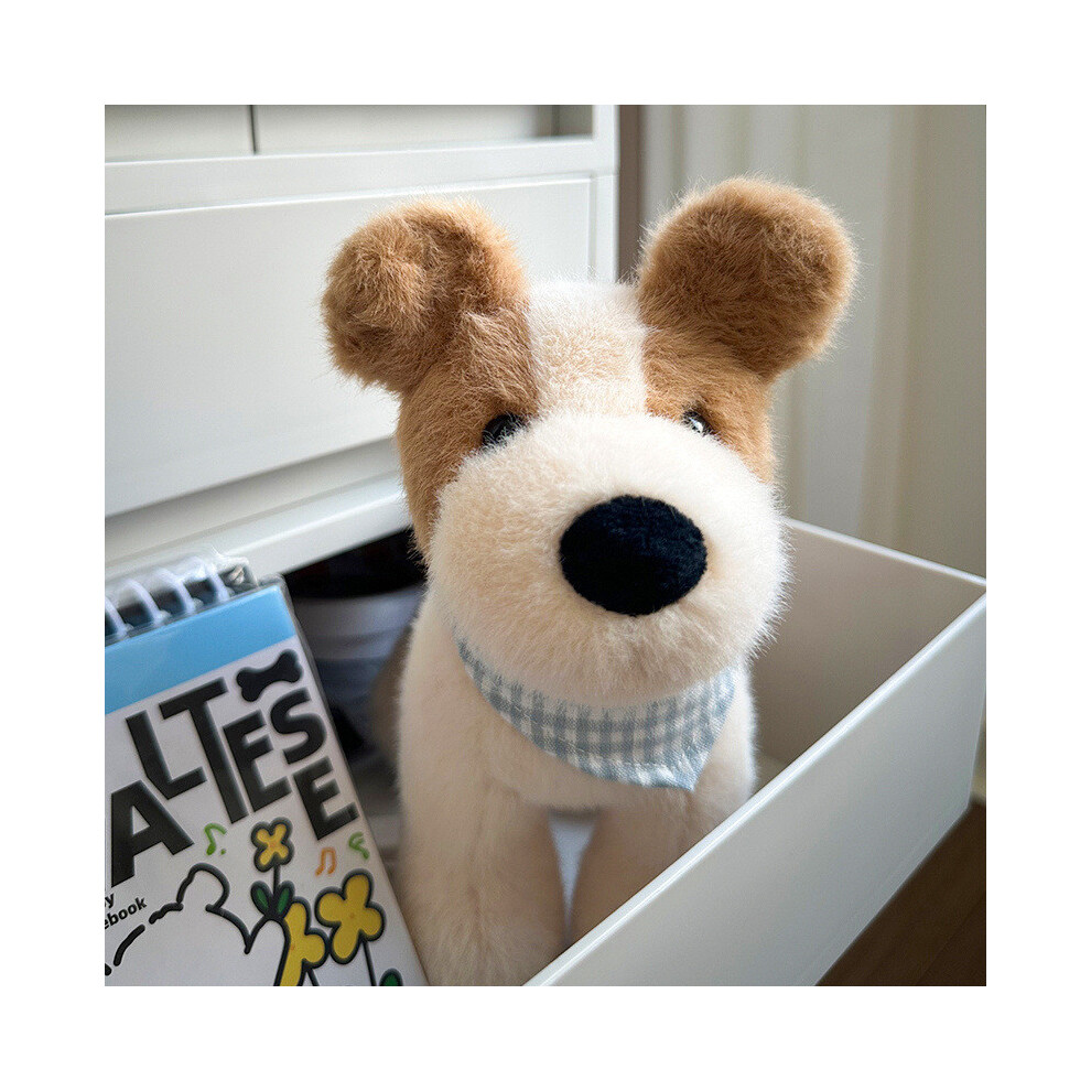 Cute Blue Checkered Scarf Plush Dog Doll Children Toy Room Decoration For-image-OPC-PJZNSMN-NEW