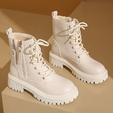 (Cream, 42) Stylish And Durable Martin Boots For Women With Thick Bottom And Interior Warm Cotton