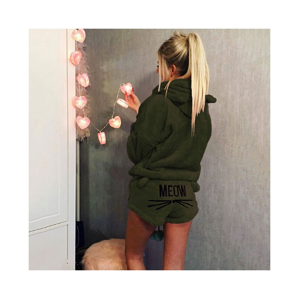 (Army Green,3Xl)Pigiama Donna Gatto Pile Soffice Caldo Pigiama Pigiama Pigiama Da Notte Set Pigiama Outfit