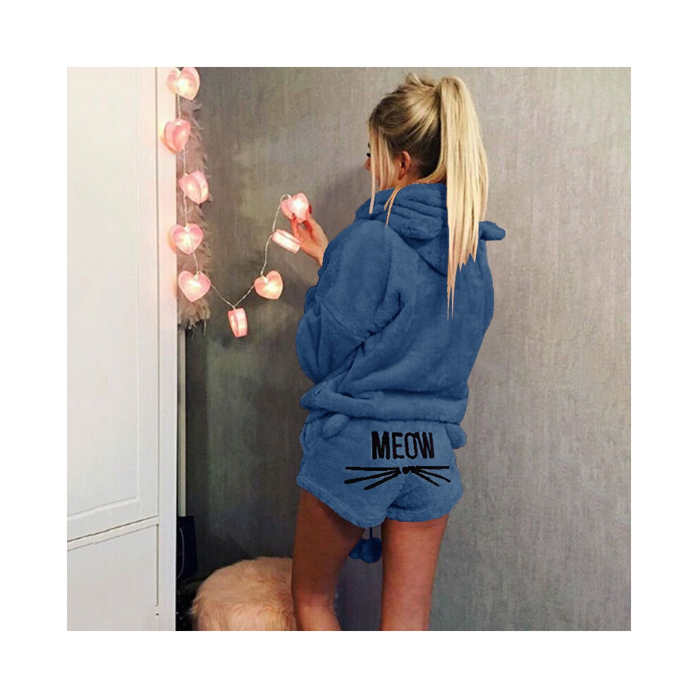 (Darkblue,4Xl)Pigiama Donna Gatto Pile Soffice Caldo Pigiama Pigiama Pigiama Da Notte Set Pigiama Outfit