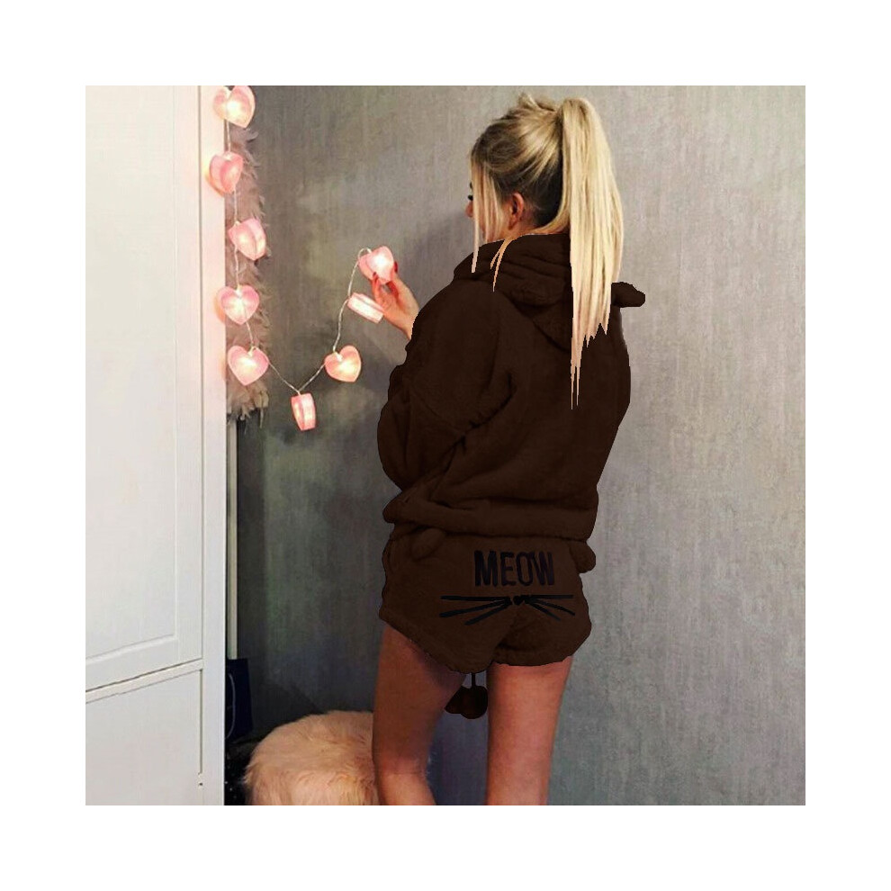(Coffee,4Xl)Pigiama Donna Gatto Pile Soffice Caldo Pigiama Pigiama Pigiama Da Notte Set Pigiama Outfit