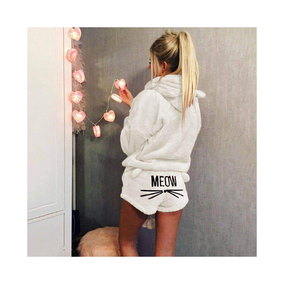 (Cream White,5Xl)Pigiama Donna Gatto Pile Soffice Caldo Pigiama Pigiama Pigiama Da Notte Set Pigiama Outfit