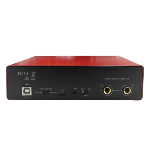 Interface de áudio USB Equipamento de som Phantom 48V para gravação Vermelho 2