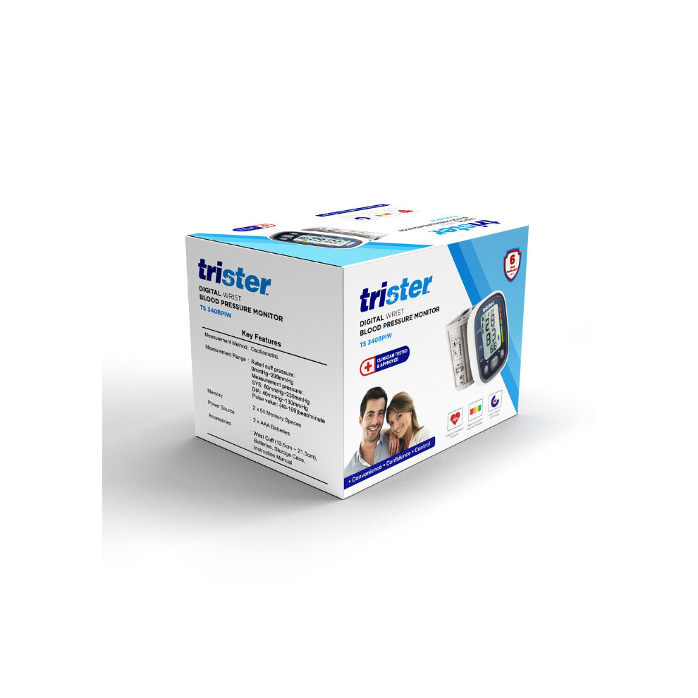 Trister Digital Wrist Blood Pressure Monitor TS 340BPIW | Automatic Bluetooth / USB Smart BP Cuff, Irregular Heartbeat Detection & Memory Storage