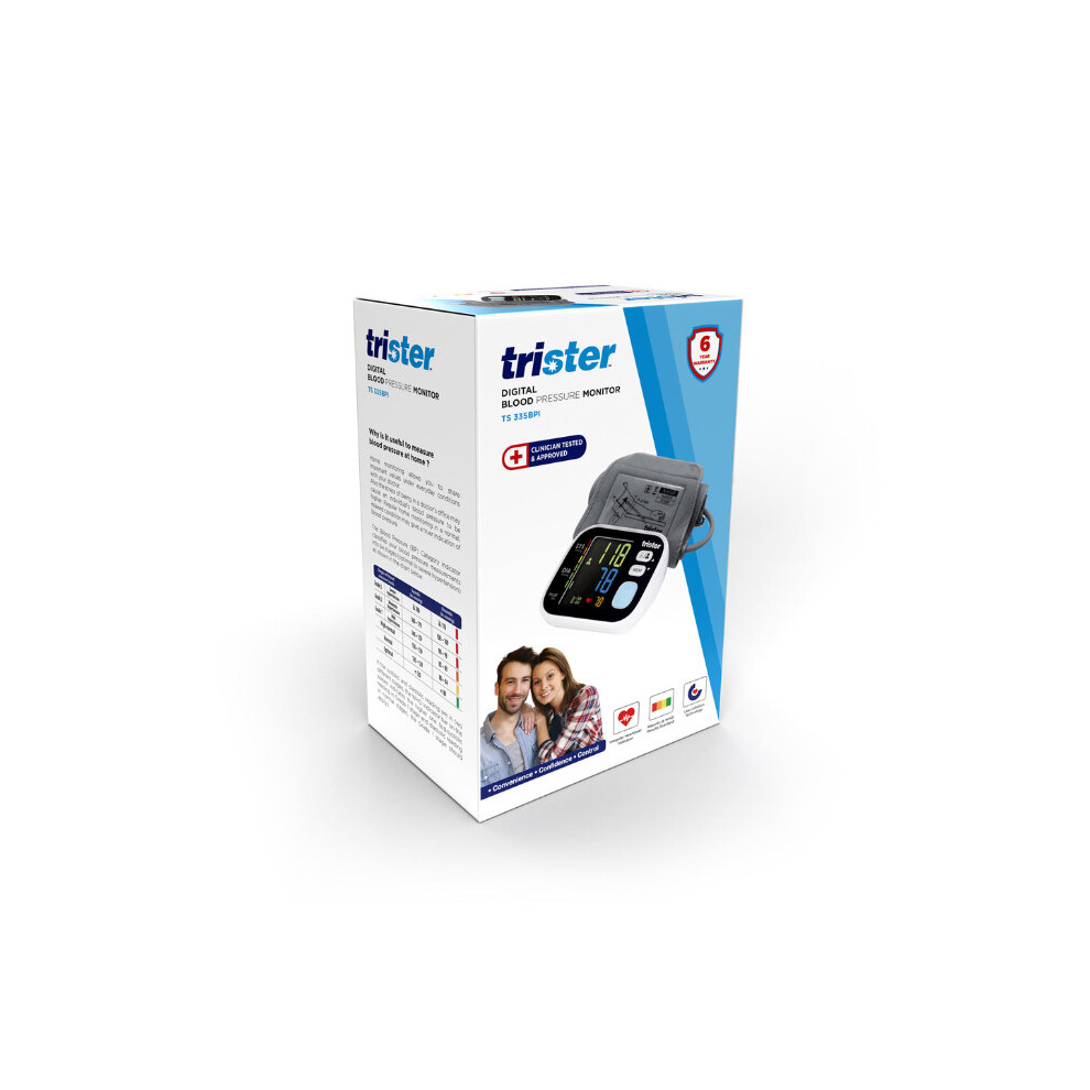 Trister Digital Upper Arm Blood Pressure Monitor TS 335BPI | Automatic BP Machine with Display, Irregular Heartbeat Detection, Cuff & Memory Function