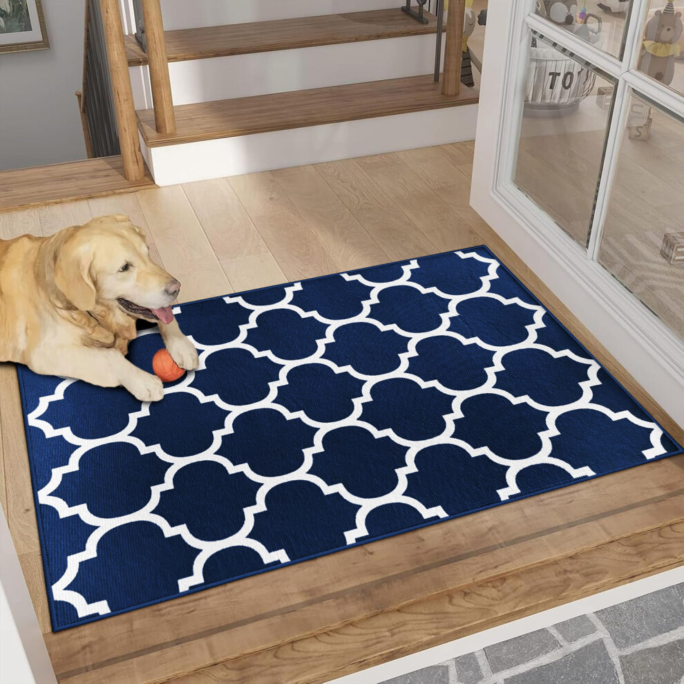 (Ava Navy, 40 x 60 cm (1.3 ft x 2ft)) Printed Rug Modern Area Carpet - Non Slip Living Room & Bedroom Floor Mat-image-OPC-PJZRFK8-NEW