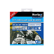 BlueSpot 190mm Circular Mitre Saw Blade 30mm Bore 25 20 16mm Rings 24 40 48T 3pc