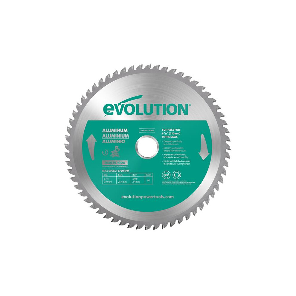 Evolution Aluminium Cutting Mitre Saw Blade 210 X 25.4Mm X 60T 849713090874