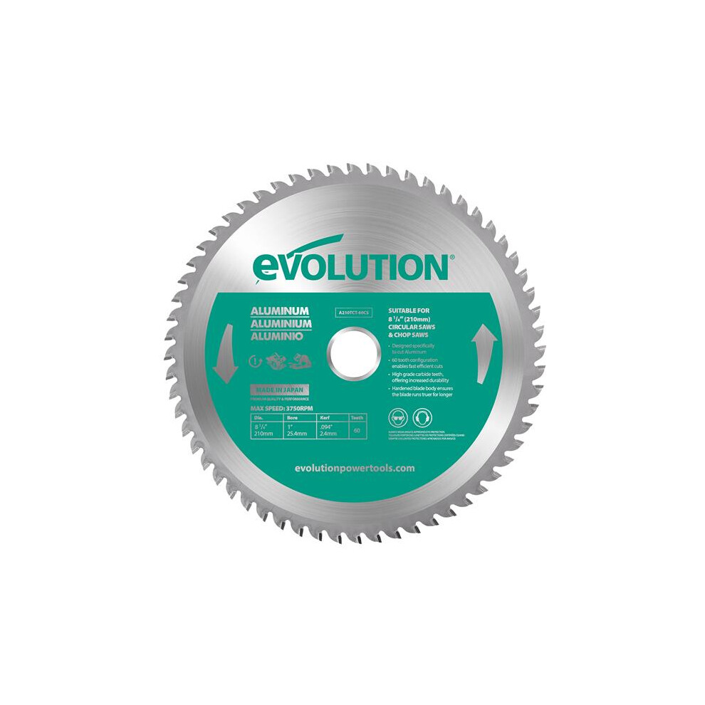 Evolution Aluminium Cutting Circular Saw Blade 210 X 25.4Mm X 60T 849713090966
