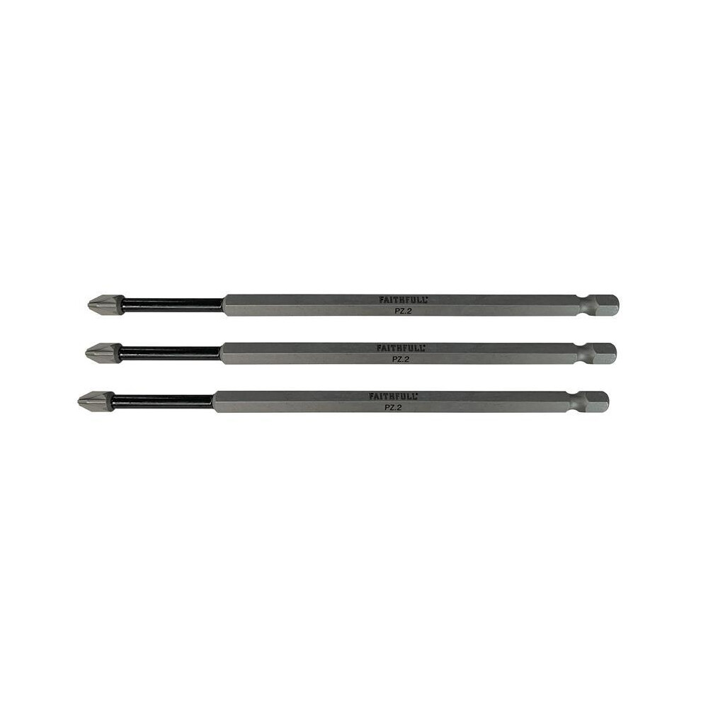 Faithfull 150Mm Long Impact Pz2 Screwdriver Bits Pozi 1/4 Hex X3 Faisbpz2150i