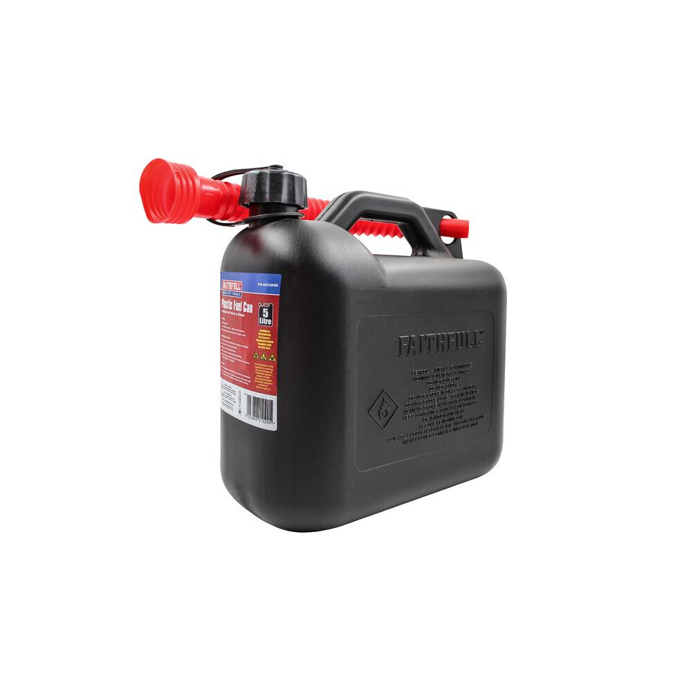 Faithfull 5 Litre Black Plastic Fuel Can for Safe and Secure Fuel Storage