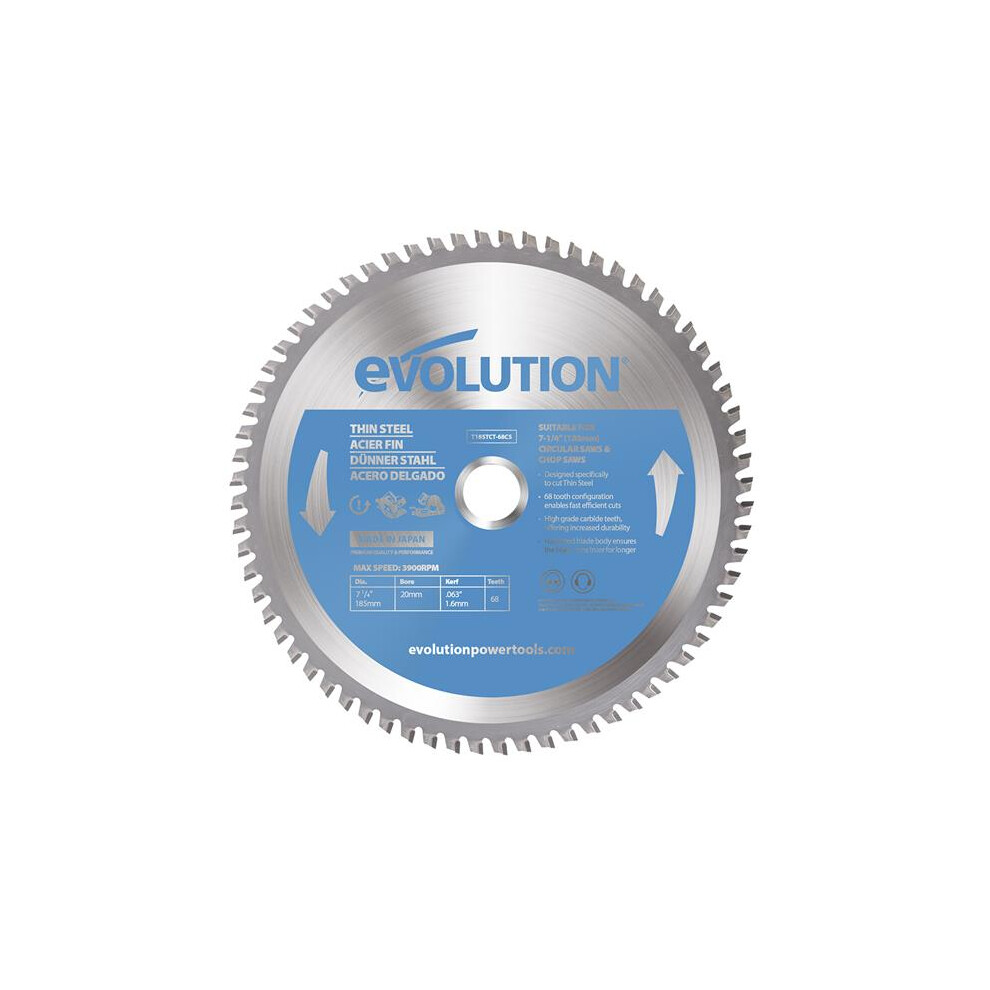 Evolution Thin Steel Cutting Circular Saw Blade 185 X 20Mm X 68T 849713090843