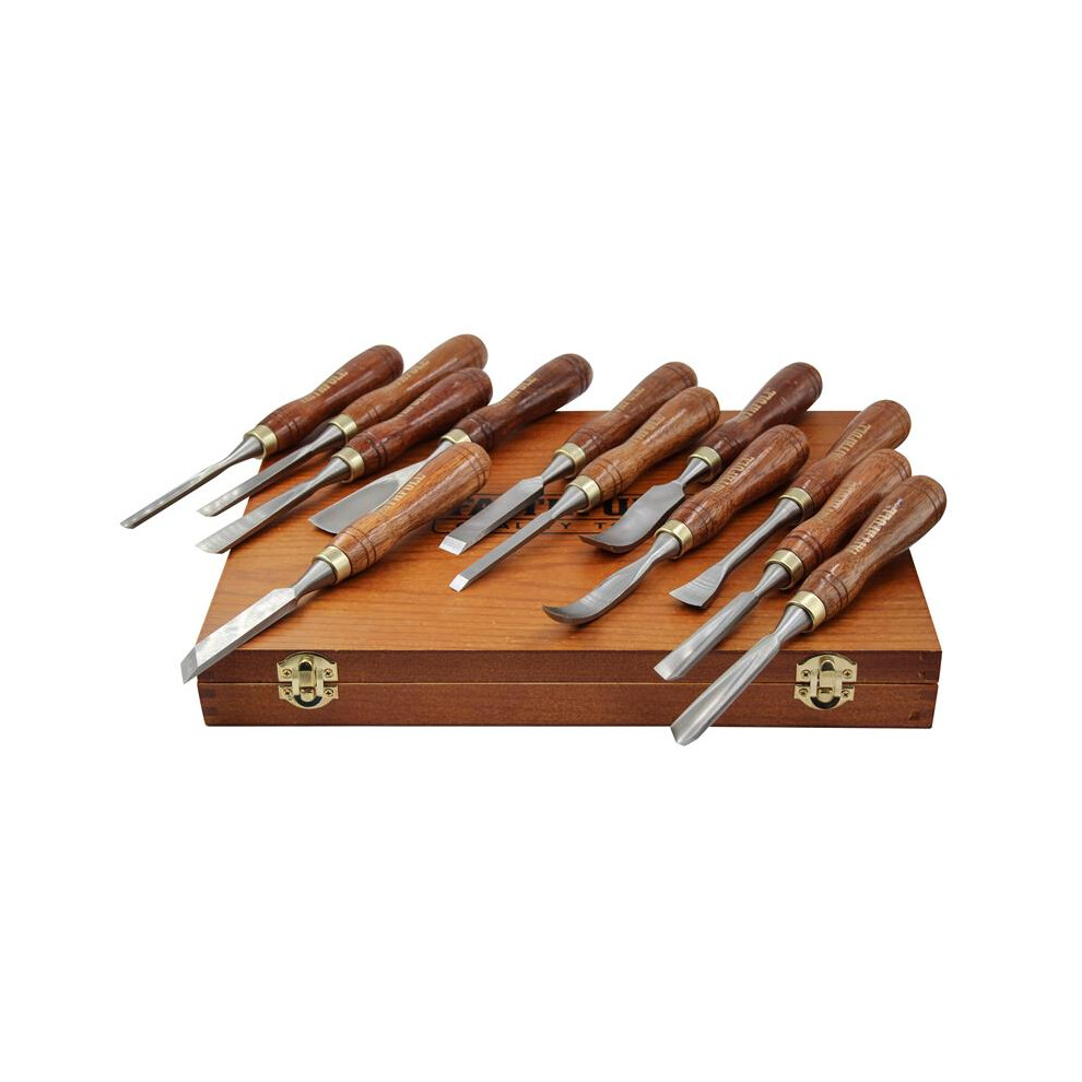 Faithfull Premium 12-Piece Wood Carving Chisels Set With Durable Storage Case