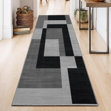 (Milo Black Grey, 80 x 150 cm (2.6 ft x 5 ft)) Printed Rug Modern Area Carpet - Non Slip Living Room & Bedroom Floor Mat