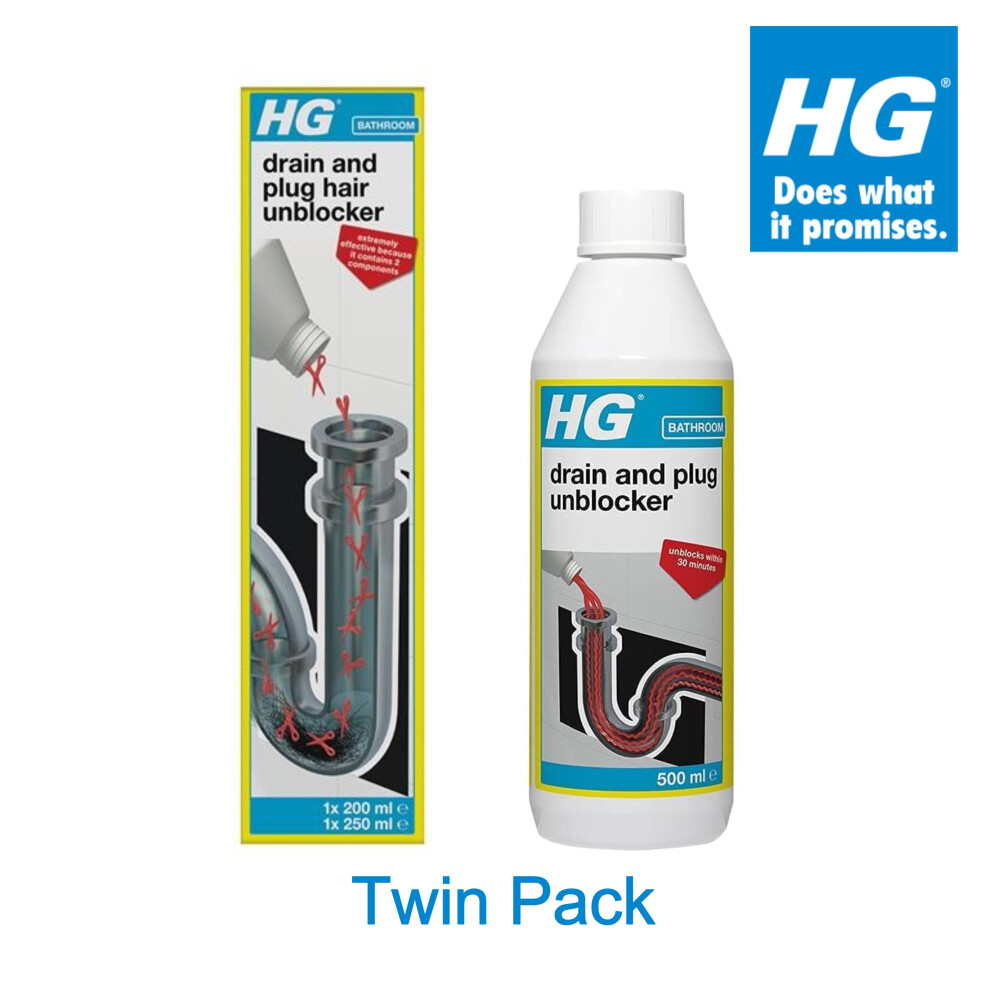 Hg Drain And Plug Hair Unblocker 450Ml + Drain And Plug Unblocker 500Ml (Twin Pack)