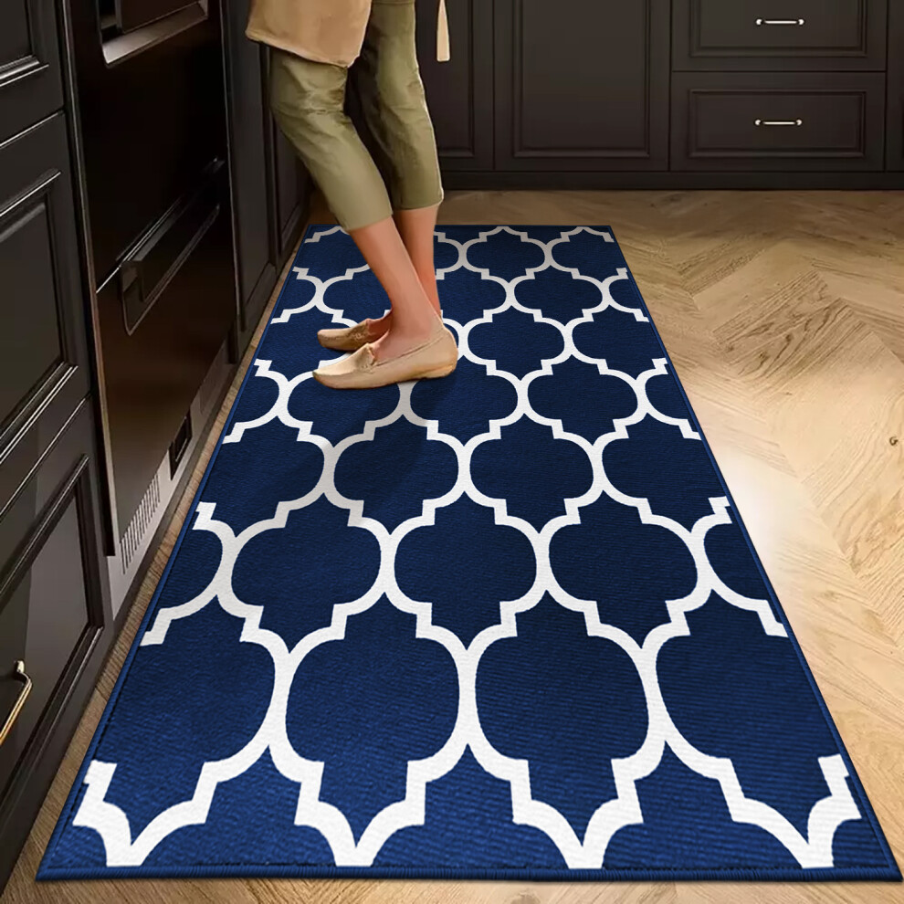 (Ava Navy, 60 x 220 cm (2 ft x 7 ft)) Printed Rug Modern Area Carpet - Non Slip Living Room & Bedroom Floor Mat-image-OPC-PJZRFKB-NEW