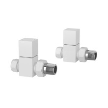 Pro Plus White Straight Radiator Valve Pair with Square Handwheel for Enhanced Heating Control