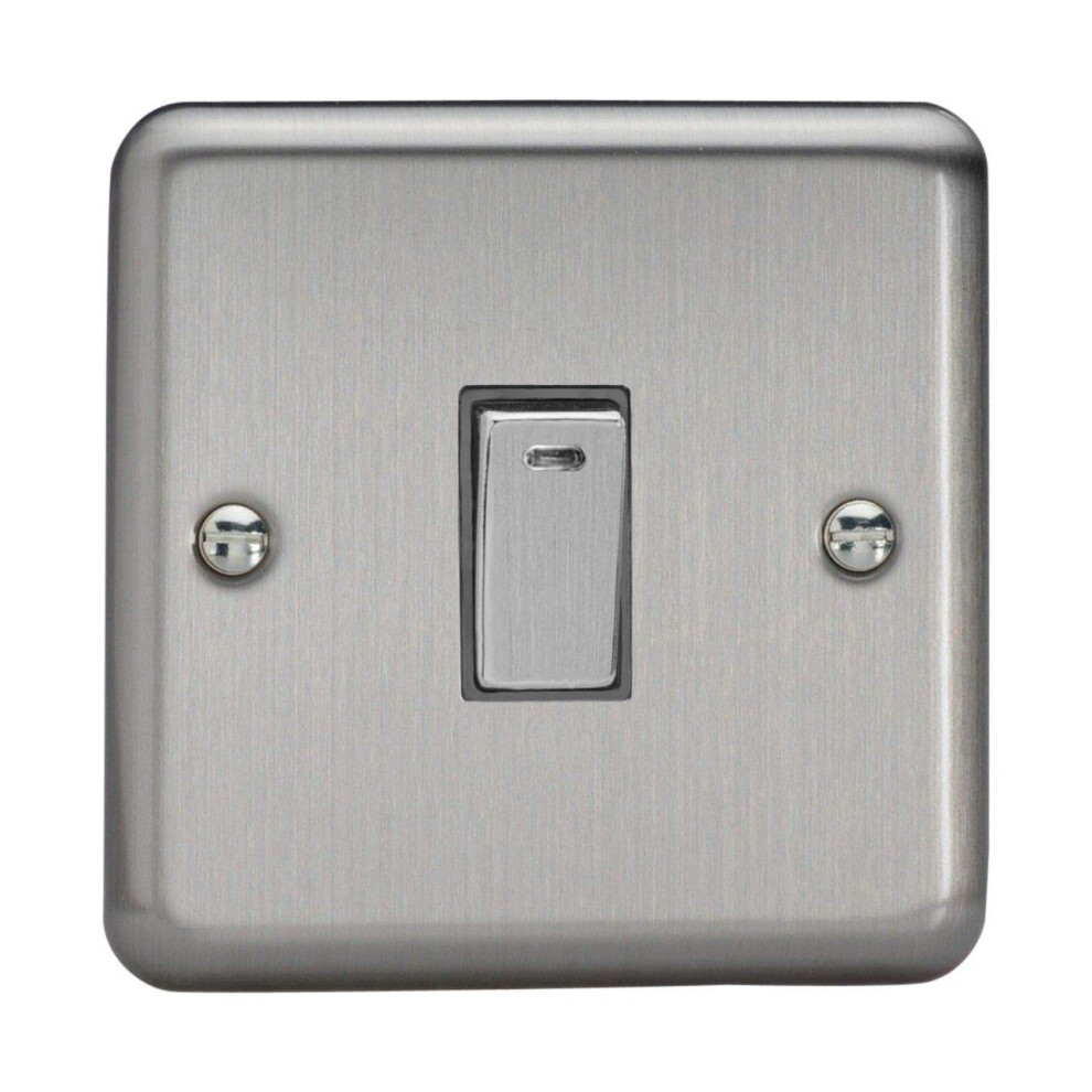Varilight 1-Gang 20A Double Pole Rocker Light Switch + Neon Indicator Light With Metal Rockers Matt Chrome Xs20nd 5021575831672