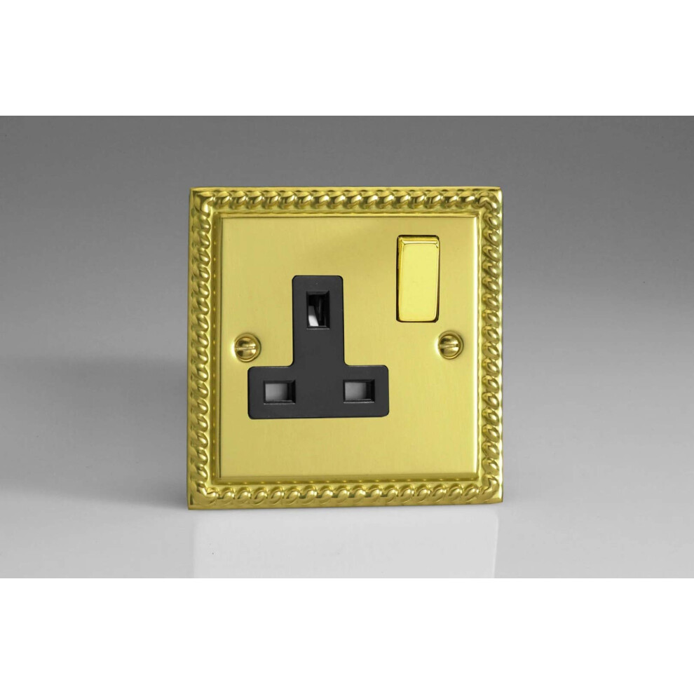 Varilight Classic Georgian Chrome 1-Gang 13A Gang Plug Socket Decorative & Black Inserts Xg4db 5021575750294