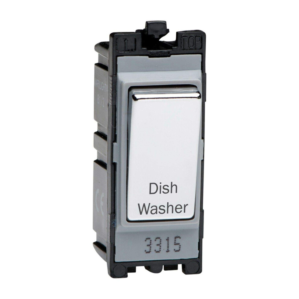 Varilight Engraved 20A 1-Way Double Pole Switch 'Dishwasher' Powergrid Chrome G201dc.dw 5021575963144