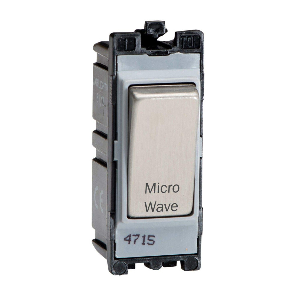 Varilight Engraved 20A 1-Way Double Pole Switch 'Microwave' Powergrid Steel G201ds.mw 5021575963441
